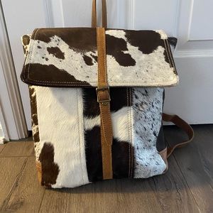 Cowhide and leather backpack